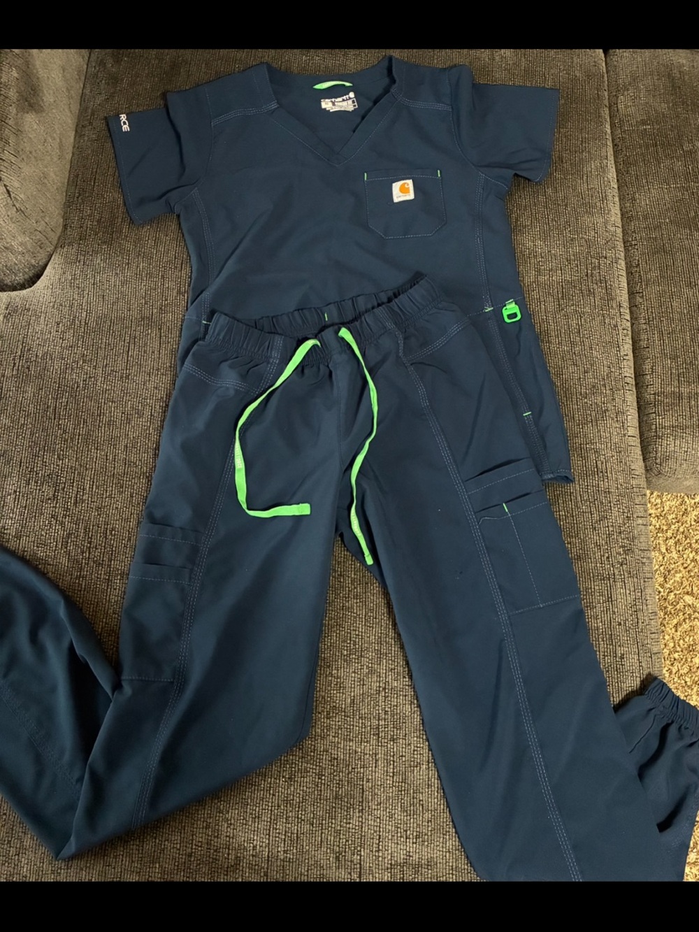 Carhartt Kids Navy Pajama Set with Bright Green Drawstring